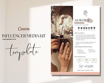 Instagram Influencer Media Kit Template, 1 Seite, Bearbeiten in Canva, Preisliste, Press Kit, Single Page, Youtube, Preisliste