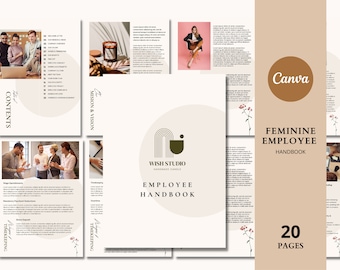 Weibliches Mitarbeiter-Handbuch | Mitarbeiterleitfaden | Mitarbeiter Handbuch Vorlage | Mitarbeiter-Willkommensleitfaden | Mitarbeiter Canva Template