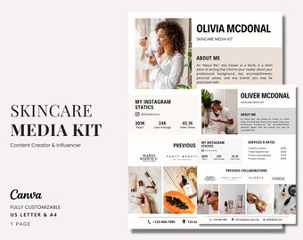 SkinCare Media Kit, Beauty Media Kit, Beauty Press Kit, Media Kit Canva Template | 1 Seite leicht zu bearbeiten | Vollständig anpassbar