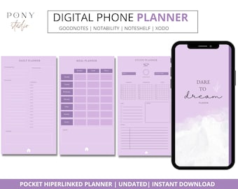 Fioletowy cyfrowy planer telefoniczny, cyfrowy kieszonkowy planer, cyfrowy planer na iPhone'a, cyfrowy planer na Androida, cyfrowy planer na smartfony