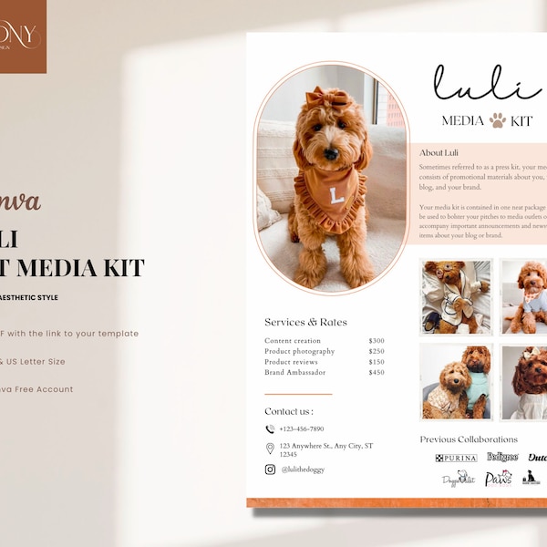 Pet Media Kit, Media Kit, Pet Press Kit, Media Kit Canva Template | 1 Page Easy to Edit | Fully Customizable