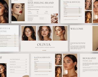 Elegante Canva Makeup Artist Media Kit Vorlage | Schönheit Mediakit