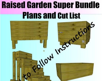 Raised Bed Planter Garden Super Bundle - 4 Plans - Compost Bin Plans and Cut List - Easy to Build - Great for Flower or Vegetable Garden