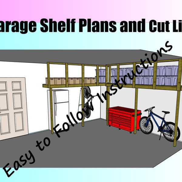 2x4 Garage Shelf Build Plans and Cut List - Easy to Build Home Shed and Shop Storage - Inexpensive DIY Plastic Tote Garage Organization