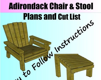 2x4 Adirondack Lounge Chair & Food Stool Build Plans and Cut List Bundle - Simple and Easy Outside Furniture for a Fun DIYHome Project