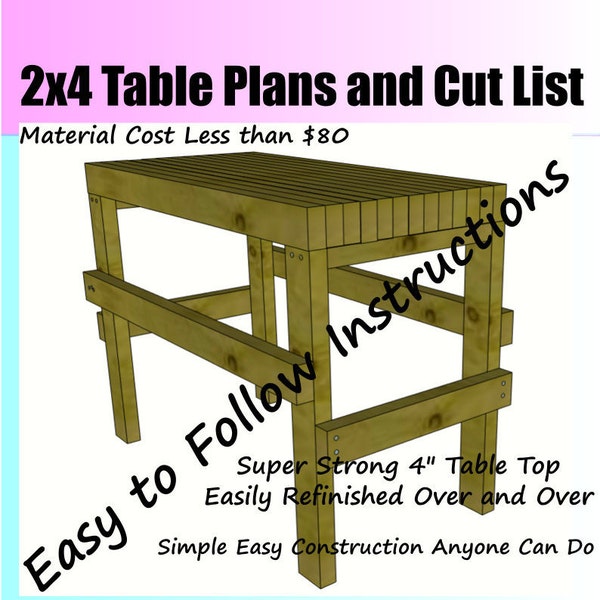 2x4 Utility Workbench Table Plans and Cut List - Easy to Build - Materials Cost Less Than 80 Dollars - Super Strong