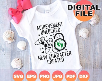 Achievement Unlocked New Character Created| Pregnancy Announcement Digital| Baby Announcement Svg| Gaming Png| Baby Gamer Svg| Cricut Files