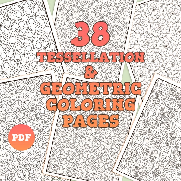 38 Tessellation Geometric Coloring Pages Patterns | Adult Coloring Book PDF | PDF JPEG Files | Instant Download | Colouring Sheets printable