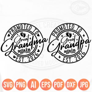 Bisavó de novo SVG PNG, Promovida a Bisavô de novo Est 2026, Anúncio de bebê digital, Revelação de gravidez para bisavós