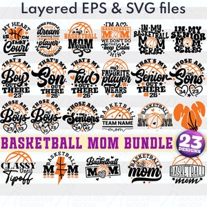 Ensemble svg pour maman de basket-ball (23 modèles) | Maman d'un joueur de basket-ball T-shirts | Cadeaux coeur léopard| énonciations drôles| Fichiers numériques superposés