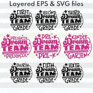 Powrót do szkoły Svg Bundle | Nauczyciel Svg Png | Przedszkolny Dream Team Svg | Zabawny prezent dla chłopców i dziewcząt w wieku przedszkolnym | 1. 2. 3. 4. 5. 6. klasy