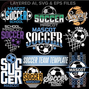 Voetbal SVG PNG-bundel, aangepaste teammascottesjabloon, Eps Pdf Jpeg Dxf