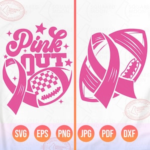 Breastcancer Football Svg Png Bundle, Pink Out Svg, Fight Cancer Awareness with Ribbon, Cricut Silhouette and Sublimation Files