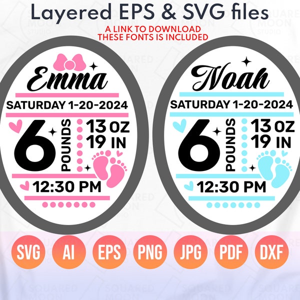 Elephant Ear Birth Stats Svg Png| DIY personalized Birth Announcement Template| Fill in Birth Stats Ai & Eps File| Layered Cricut Silhouette