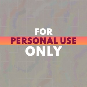 Puede incluir: Una ilustraci&oacute;n digital con un fondo gris y un patr&oacute;n abstracto colorido. El texto "FOR PERSONAL USE ONLY" est&aacute; escrito en letras blancas sobre una franja roja y naranja.