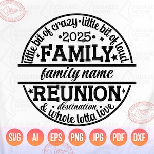 Reunión familiar Svg 2025, Nombre de familia y ubicación personalizados por uno mismo, Un poco de locura, un poco de ruido, un montón de amor PNG, Regalos de camisas a juego