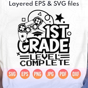 1e leerjaar voltooid Svg png, eerste leerjaar gamer afstuderen, laatste schooldag| Afstudeercadeau voor jongens, sublimatie silhouet Cricut
