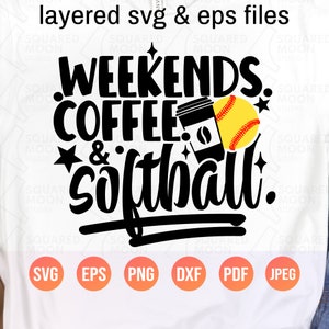 Softbol Svg Png/ Café de fin de semana de softbol/ Softbol divertido para niñas y mujeres/ Dicho divertido del equipo de softbol/ Regalo para ella/ Archivo digital en capas