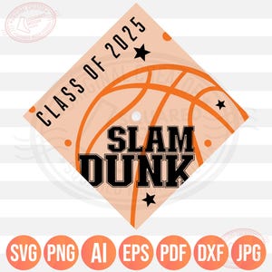 Adorno para birrete de graduación de baloncesto (Svg, Png, Pdf, Jpeg, 9.5 x 9.5 pulgadas), mate (Svg), regalo de graduación DIY para graduados de 2025