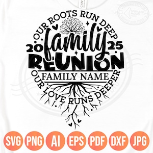 Family Reunion Svg Png, Our Roots Run Deep but Our Love Runs Deeper Svg, DIY Personalized Family Name, 2025 Family Matching Shirts Gift