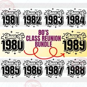 Klassentreffen als Png-Bundle Von 1980 bis 1989, 80er Jahre Highschool Klassenkameraden Passende Geschenke, Cricut Silhouette & Sublimationsdateien