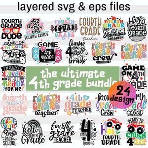 Ensemble SVG 4e année pour filles, garçons et enseignants| Cadeau PNG pour élèves de CM1 | Retour à l'école Svg | Appréciation de l'enseignant| Fichiers camée Cricut