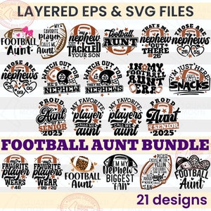 Football Aunt Svg Bundle, Football Svg Png, Nephews Biggest Fan, Auntie Leopard Gift, Auntie Football Svg, Cricut Silhouette Sublimation