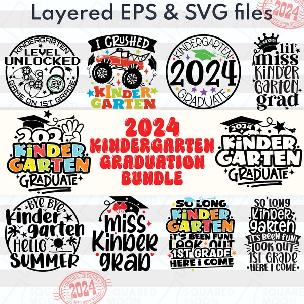 Kindergarten Graduation svg Bundle| 2024 Graduation Gifts for Boys and Girls| Kinder Graduate Shirt Png for Kids| Kindergarten Grad Cricut