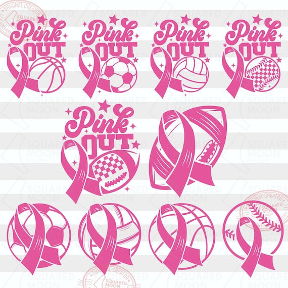 Pink Out Sports Ribbon SVG PNG Bundle: Cancer Awareness