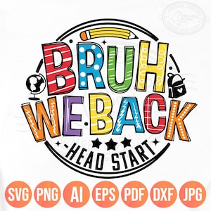 Erster Tag des Kopfes Start SVG Png, Bruh Wir Zurück, 2025 Zurück zur Schule Shirt Design für Kinder & Lehrer, Digitale Sublimation Cricut
