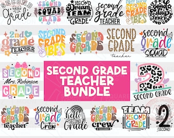 Pacchetto SVG Png per insegnanti di seconda elementare, SVG per il ritorno a scuola, SVG per maglietta per insegnanti di seconda elementare, regalo per insegnanti, file Cricut digitali, Png DXF Pdf
