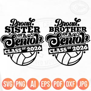 Senior Volleyball Sister SVG PNG: Proud 2026 Brother Gift (Layered Files)