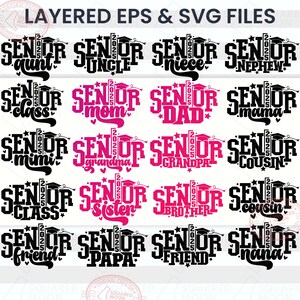 Senior 2025 familie SVG bundel, senior moeder 2025 SVG, senior papa SVG, afstuderen cadeau shirts, klasse van 2025 png, gelaagde digitale bestanden