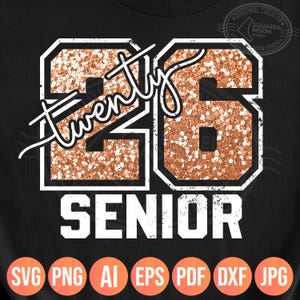 Turma de 2026 PNG Svg, Volta às Aulas e Formatura, Formandos do Ensino Médio, Design de Camiseta Glitter Twenty 26, Para Cricut e Sublimação