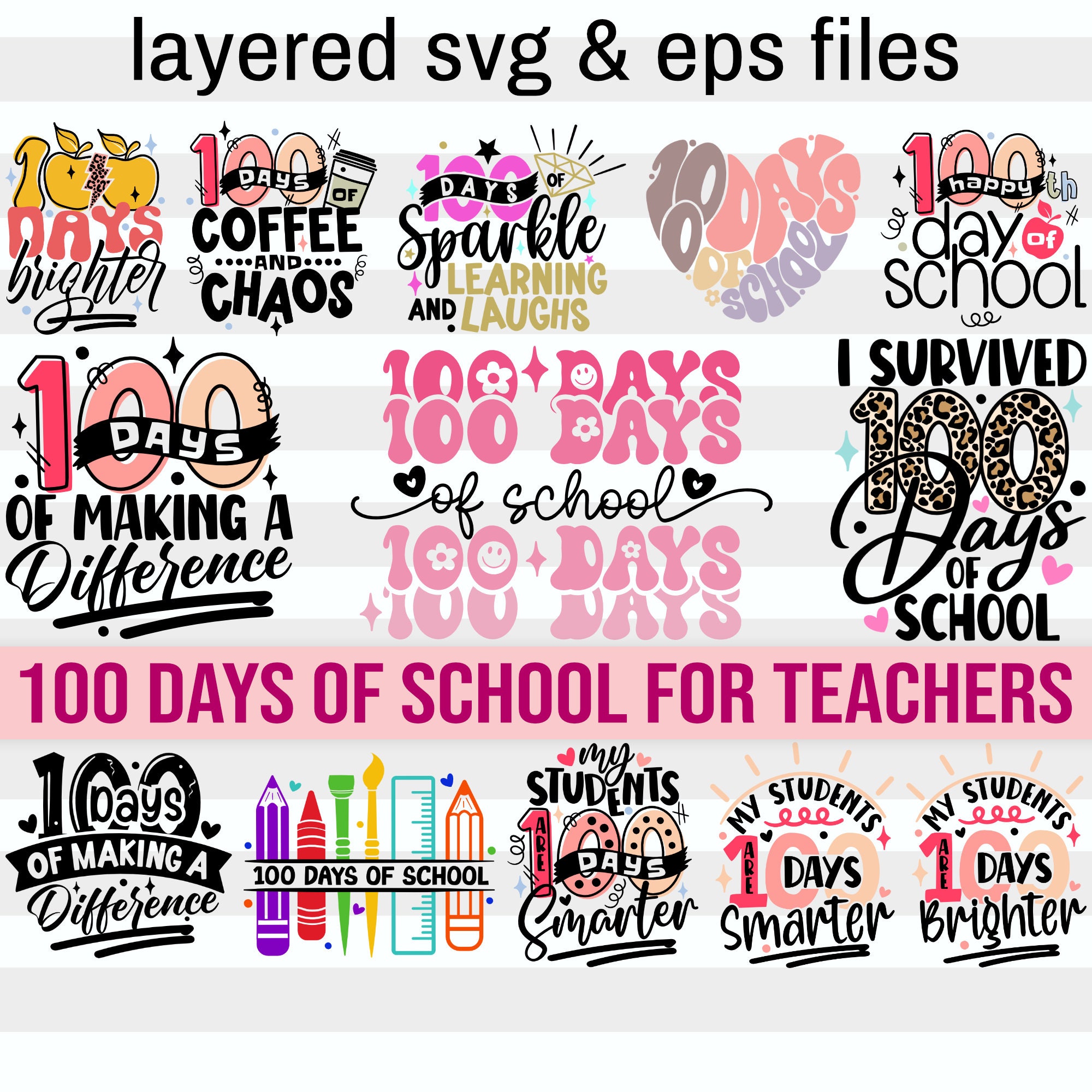 100 Days of School Svg Bundle 13 Designs 100th Day of Etsy