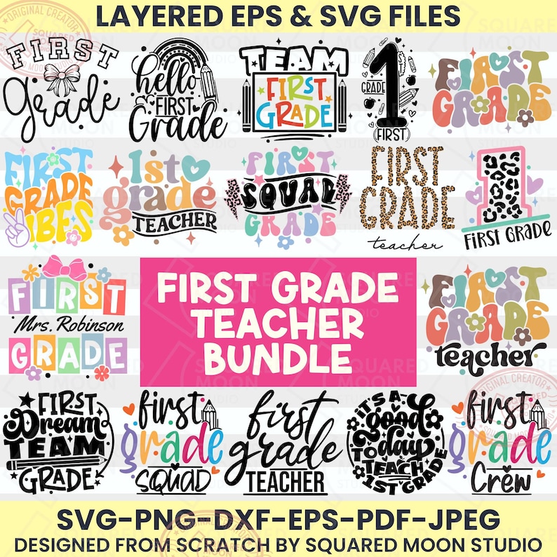 First Grade Teacher SVG PNG Bundle, Back to School Designs (digital ...
