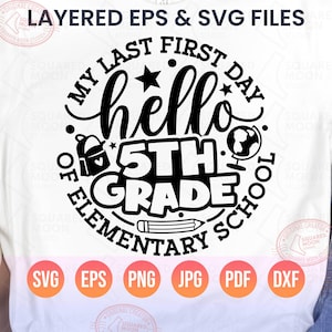 Last First Day of Elementary School SVG PNG, 1st Day of 5th Grade Design (Instant Digital Download) image 1
