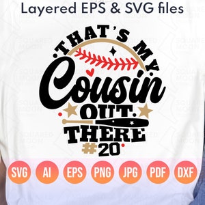 Esse é meu primo lá fora Svg | Primo do beisebol Svg PNG | Primozinho do T-ball | Modelo de número de jogador personalizado faça você mesmo | Presente de beisebol para primo bebê