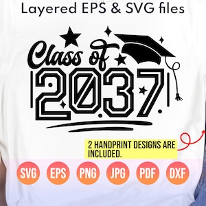 Class of 2037 Svg Png, Back to School Svg, Grow With Me Handprint Shirt 2037 Gift for Girls & Boys, Memory Keepsake, Layered Digital Files