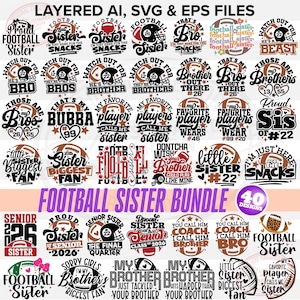 Football Sister Svg Bundle, Football Svg, Little Sister Biggest Fan Football, Football Sis Png, Football Leopard Gift, Digital Cricut Files