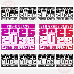 Graduation Svg Png bundle, Class of 2025 Senior Class [2029 to 2038] Shirts Designs for Kids (Boys & Girls), Sublimation Silhouette Cricut