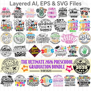 Preschool Graduation Svg Png Bundle (38 designs), 2026 Graduate Designs