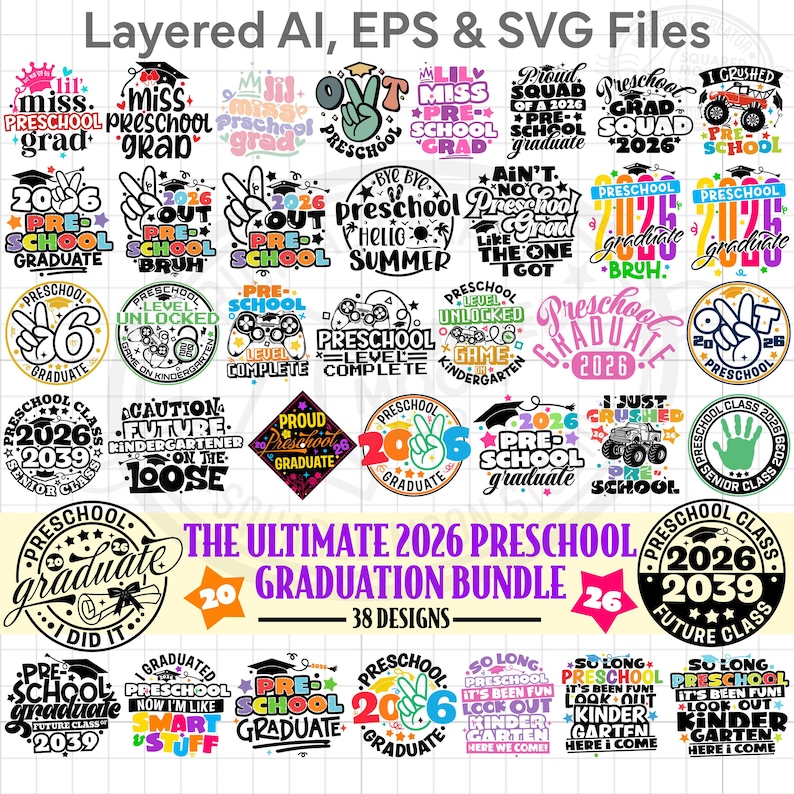 Preschool Graduation Svg Png Bundle (38 designs), 2026 Graduate Designs afbeelding 1