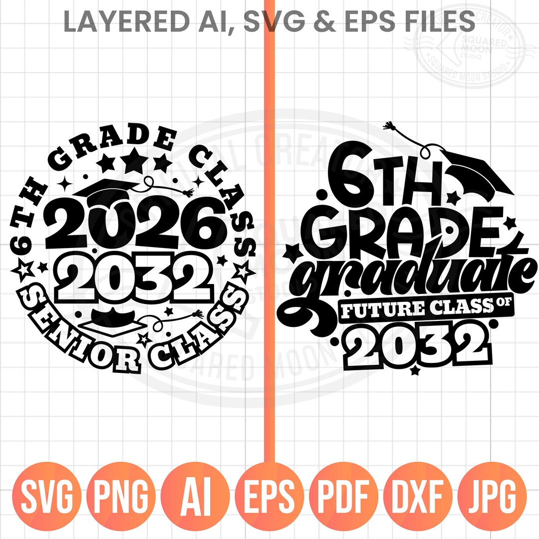 6th Grade 2026 SVG PNG: Back to School & Graduation Design (digital ...