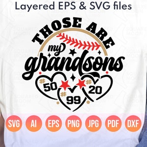Baseball grand-mère Svg png | Ce sont mes petits-fils Svg | Grand-père Tball 3 coeurs| Modèle DIY personnalisé pour les numéros à trois joueurs | Cadeau grands-parents
