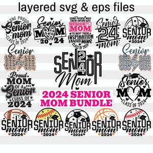 Senior Mom 2024 Svg Bundle (15 Designs)| Class of 2024 Png| Graduation Mom Gifts| Senior Mama Leopard Layered Digital Files| Senior Sports