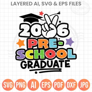 Graduación preescolar SVG PNG, regalos de graduación de 2026 para niños imagen 1