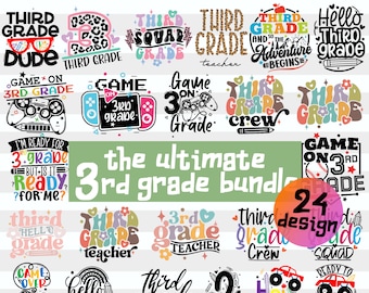 3rd Grade Svg Bundle for Girls, Boys and Teachers| Third Grader Png Gift Kids| Back to School Svg| Teacher Appreciation| Cricut Cameo Files