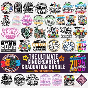 Kindergarten Graduation Svg Png Bundle, The Ultimate 2025 Grad Shirts Designs for Kids (Boys & Girls), Kinder Graduate Sublimation Cricut