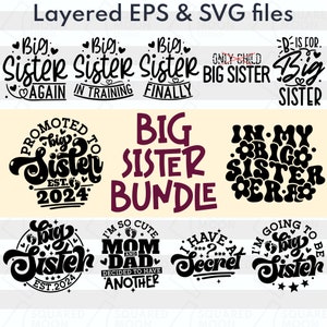 Big Sister Svg| Baby Announcement Svg Bundle| Pregnancy Reveal| Big Sister Announcement Gifts| Big Sister in Training| Digital Cricut Files